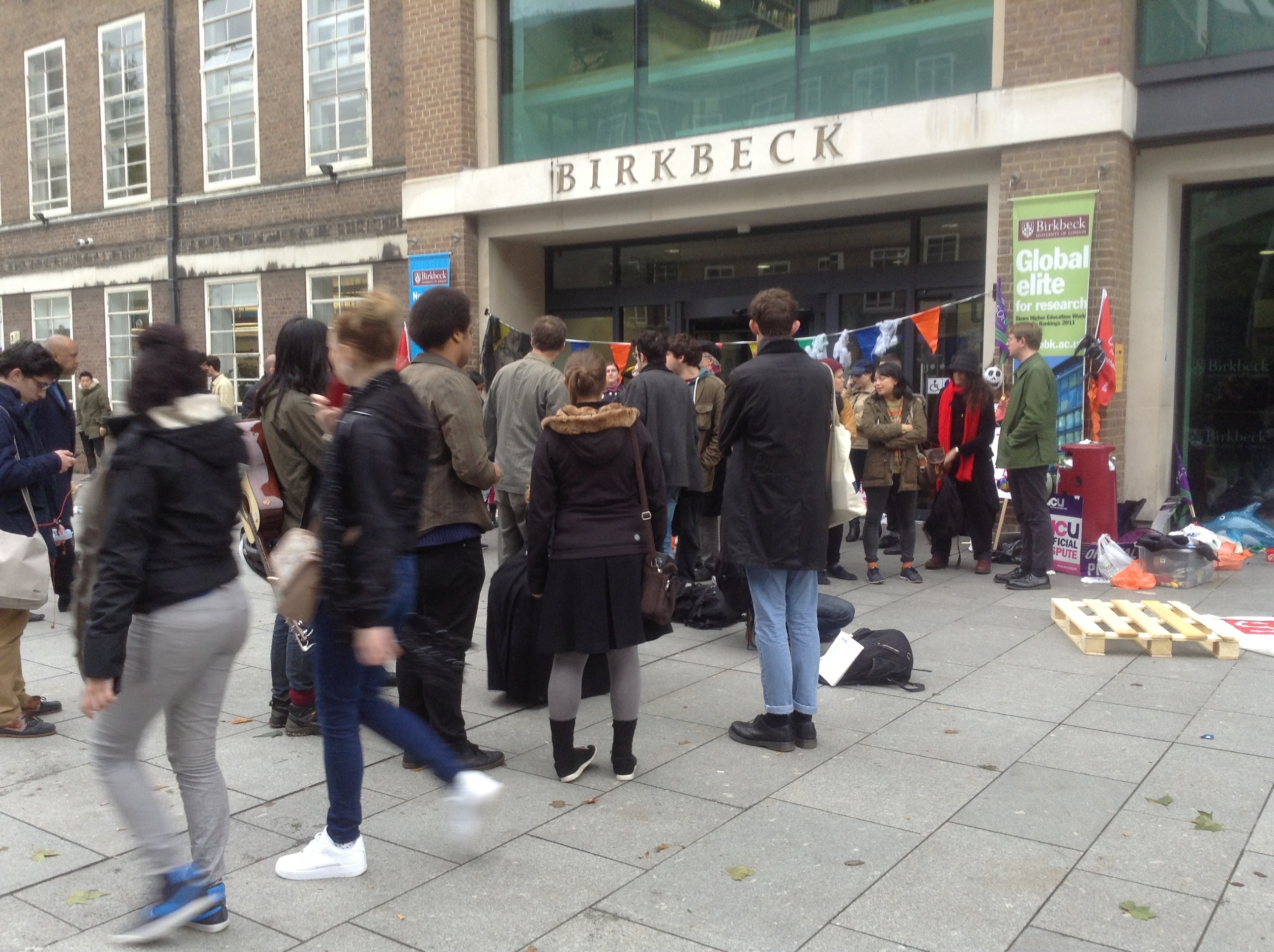 Our neighbours at Birkbeck have a decent crowd on their picketi line