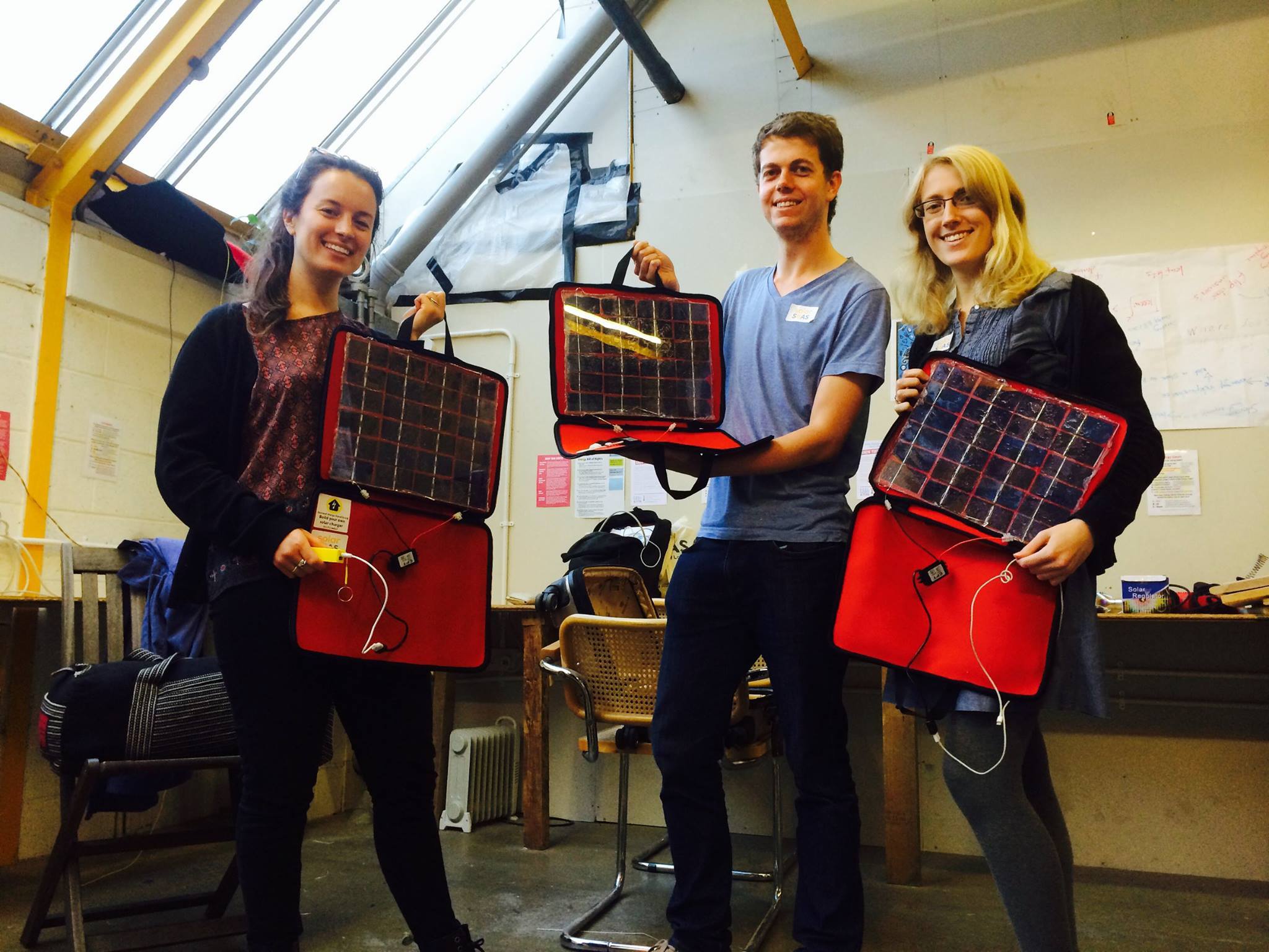 Three of the Solar SOAS team with DIY solar chargers (Image: Solar SOAS)
